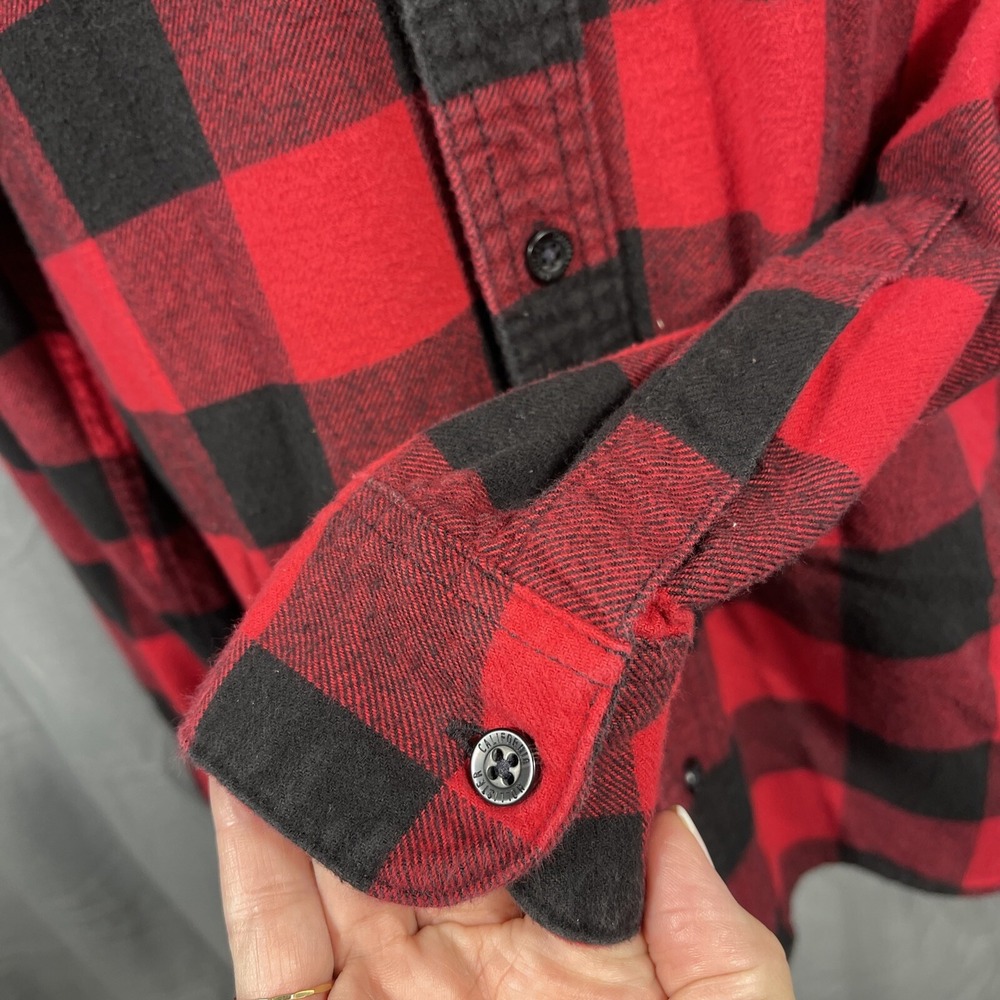 Hollister Red Black Buffalo Check Flannel Shirt Mens Medium Long Sleeve - Picture 4 of 8